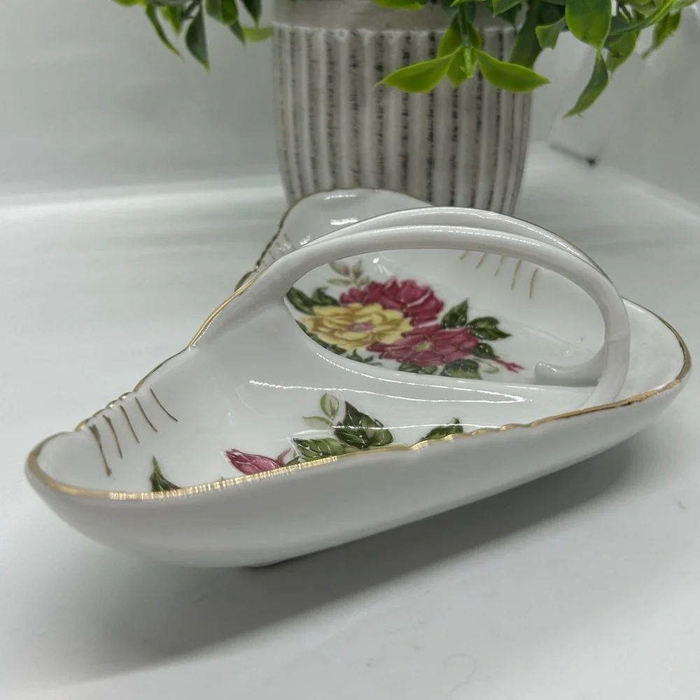 Floral Ceramic Dish with Gold Accent